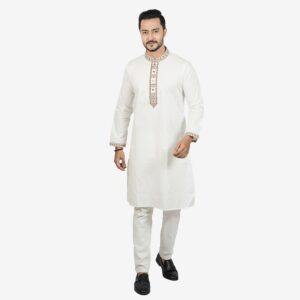 White Embroidered Viscose Panjabi