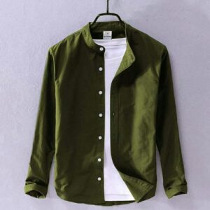 Men's Solid Colour Ban color Shirt  (olive)